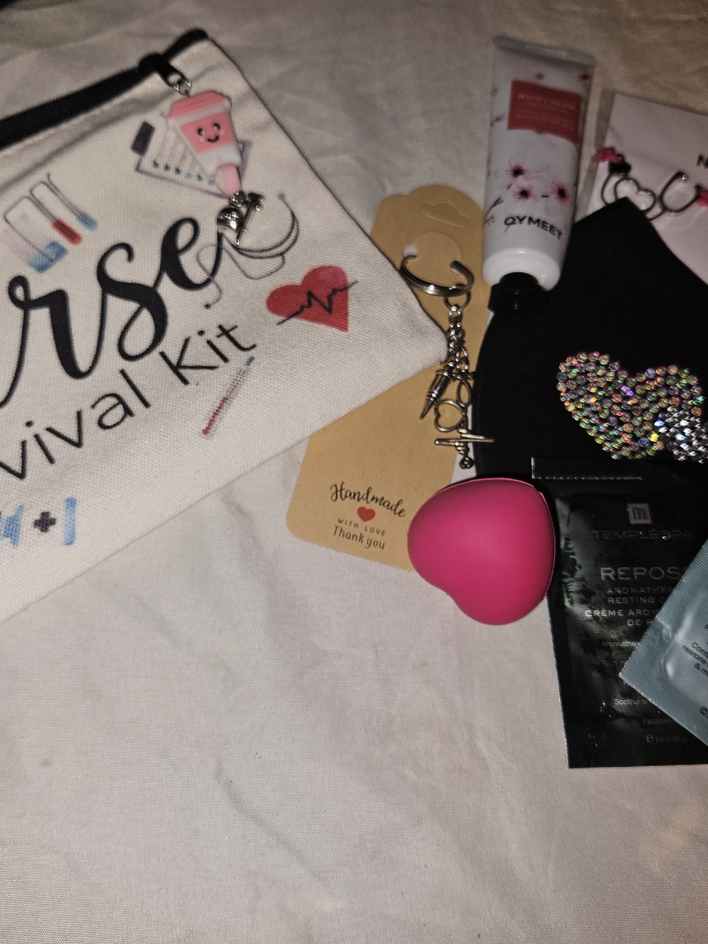 Nurse Survival Kit Canvas Pouch - White with Pink Accents
